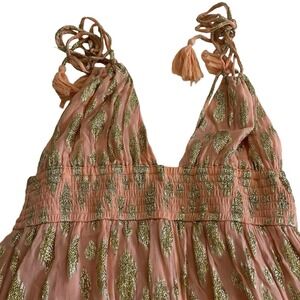 Altar'd State Maxi Dress Peach Gold Size Medium Spaghetti Straps Lined Boho New